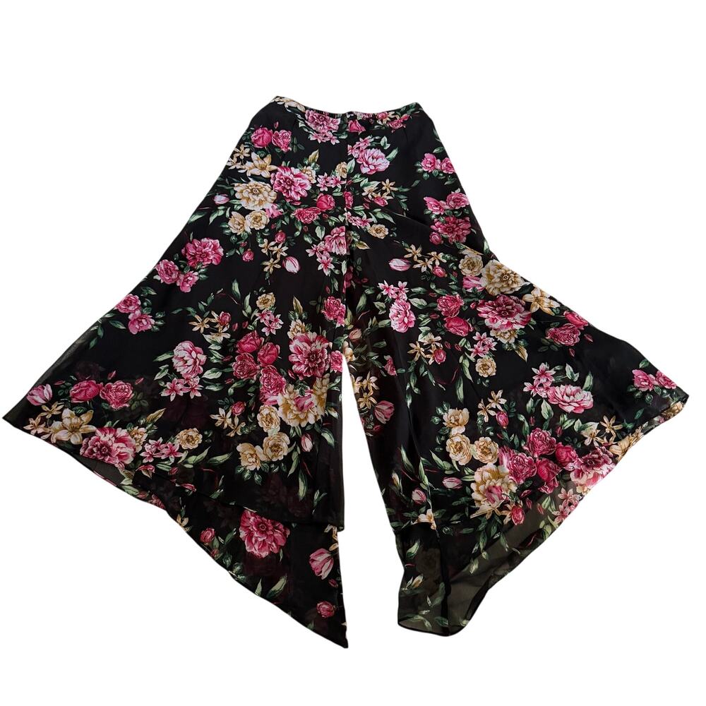 Black Floral Extra Wide Pull On Pant S Witchy Whimsygoth Fairy Grunge
